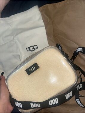 UGG Clear Crossbody Bag with Cream Shearling Panel and Black Logo Strap(a repost
